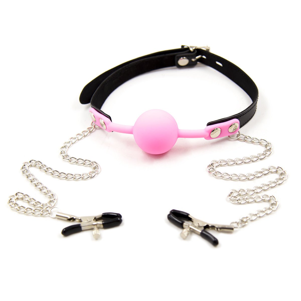 Premium Hush Locking Silicone Ball Gag With Nipple Clamps - Lovetoys wholesales shop