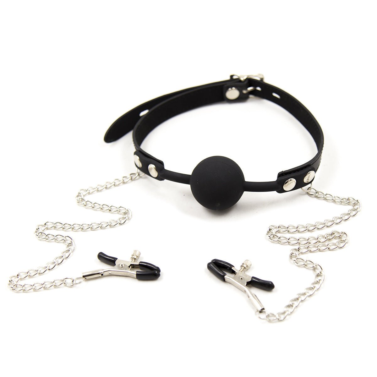 Premium Hush Locking Silicone Ball Gag With Nipple Clamps - Lovetoys wholesales shop