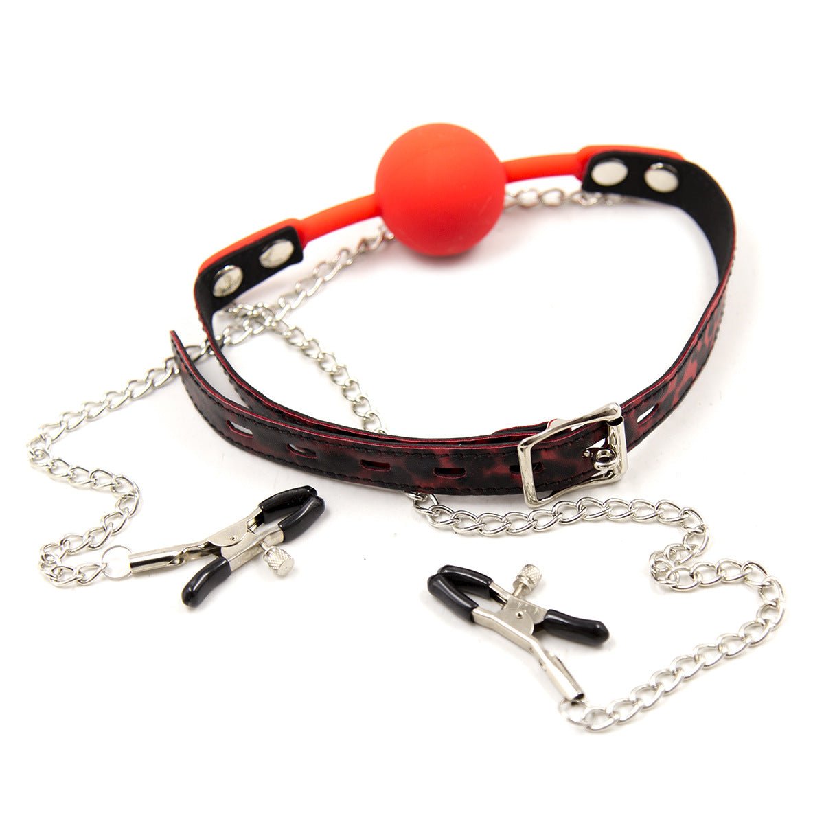 Premium Hush Locking Silicone Ball Gag With Nipple Clamps - Lovetoys wholesales shop