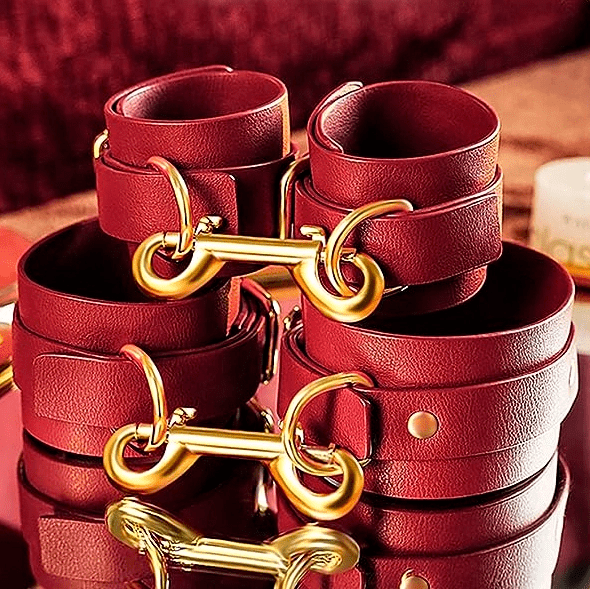 PU Leather Sex Bondage Adult Kits Adjustable Handcuffs Ankle Bracelets Bed Restraints BDSM Sex Bondage Set - Lovetoys wholesales shop