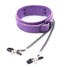 Purple Leather Collar With Nipple Clamps - Lovetoys wholesales shop