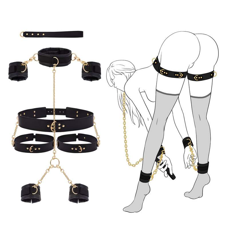 Sex Gear Bondage Adjustable Handcuffs Ankle Thigh Cuff Cross Waist Strap Collar BDSM Kit - Lovetoys wholesales shop