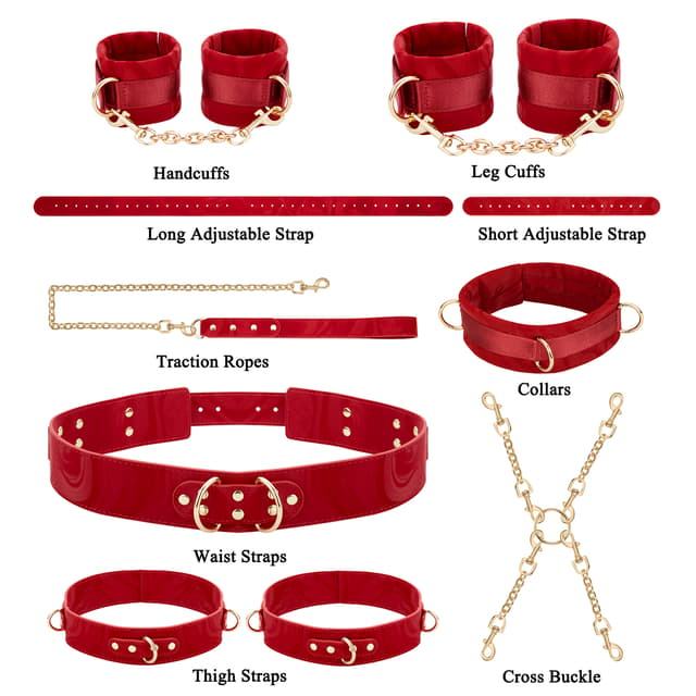 Sex Gear Bondage Adjustable Handcuffs Ankle Thigh Cuff Cross Waist Strap Collar BDSM Kit - Lovetoys wholesales shop