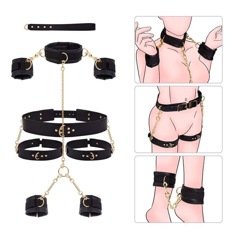 Sex Gear Bondage Adjustable Handcuffs Ankle Thigh Cuff Cross Waist Strap Collar BDSM Kit - Lovetoys wholesales shop