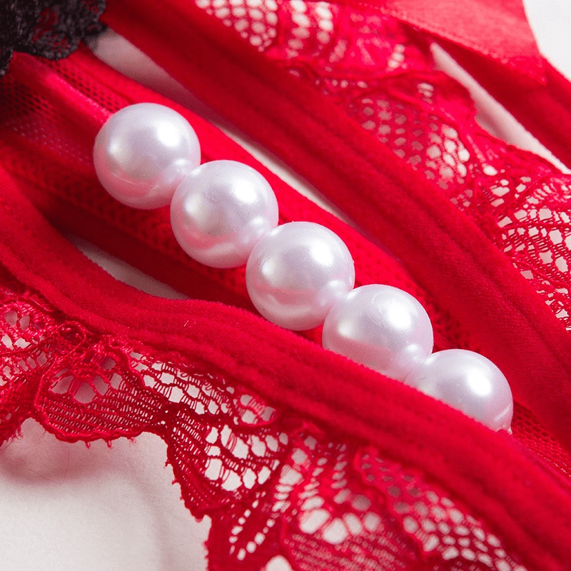 Sexy Crotchless Pearl Massage Lace Panty T - back - Lovetoys wholesales shop