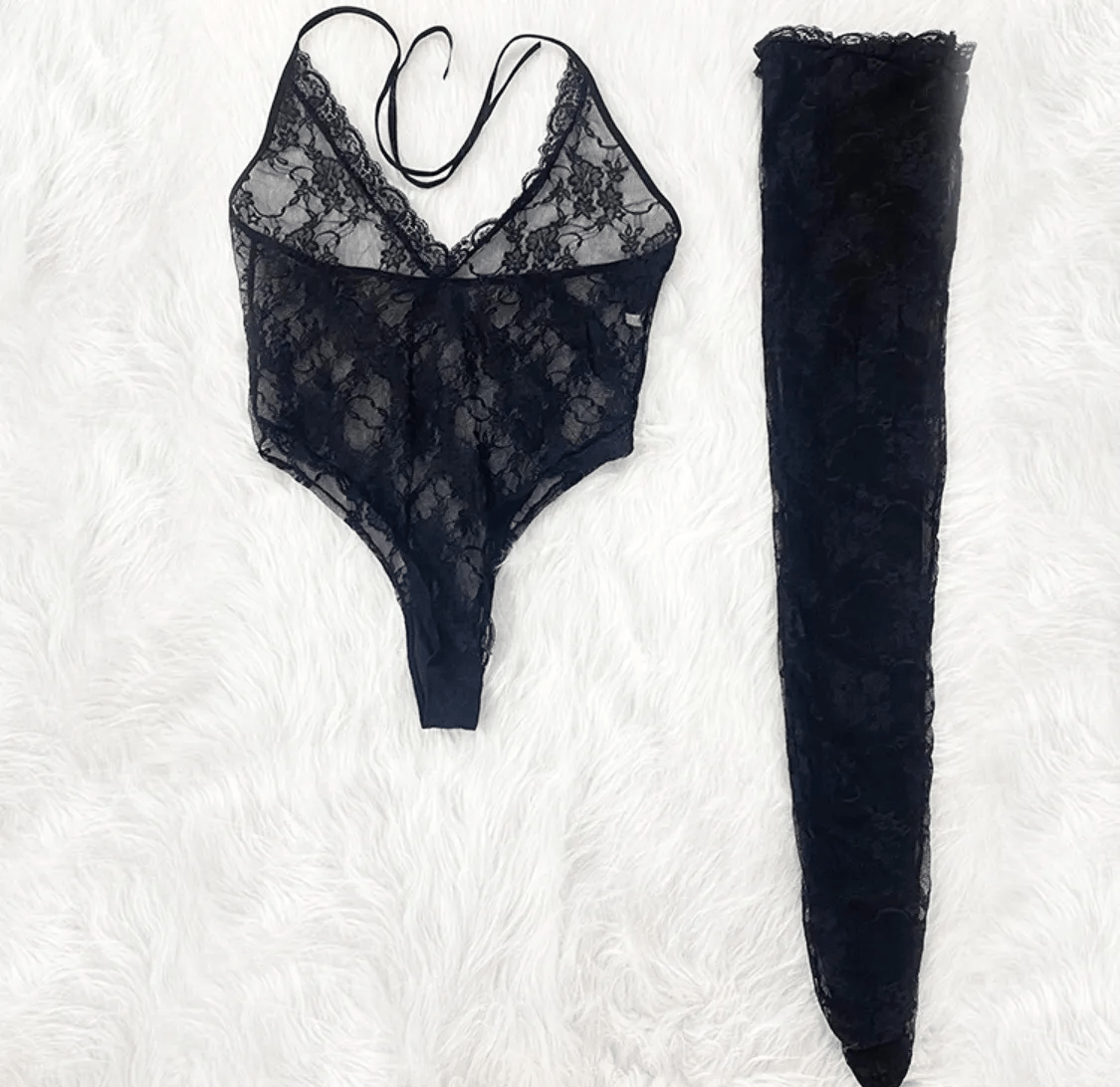 Sexy Deep VHalter Neck Sexy Underwear Stockings Set - Lovetoys wholesales shop