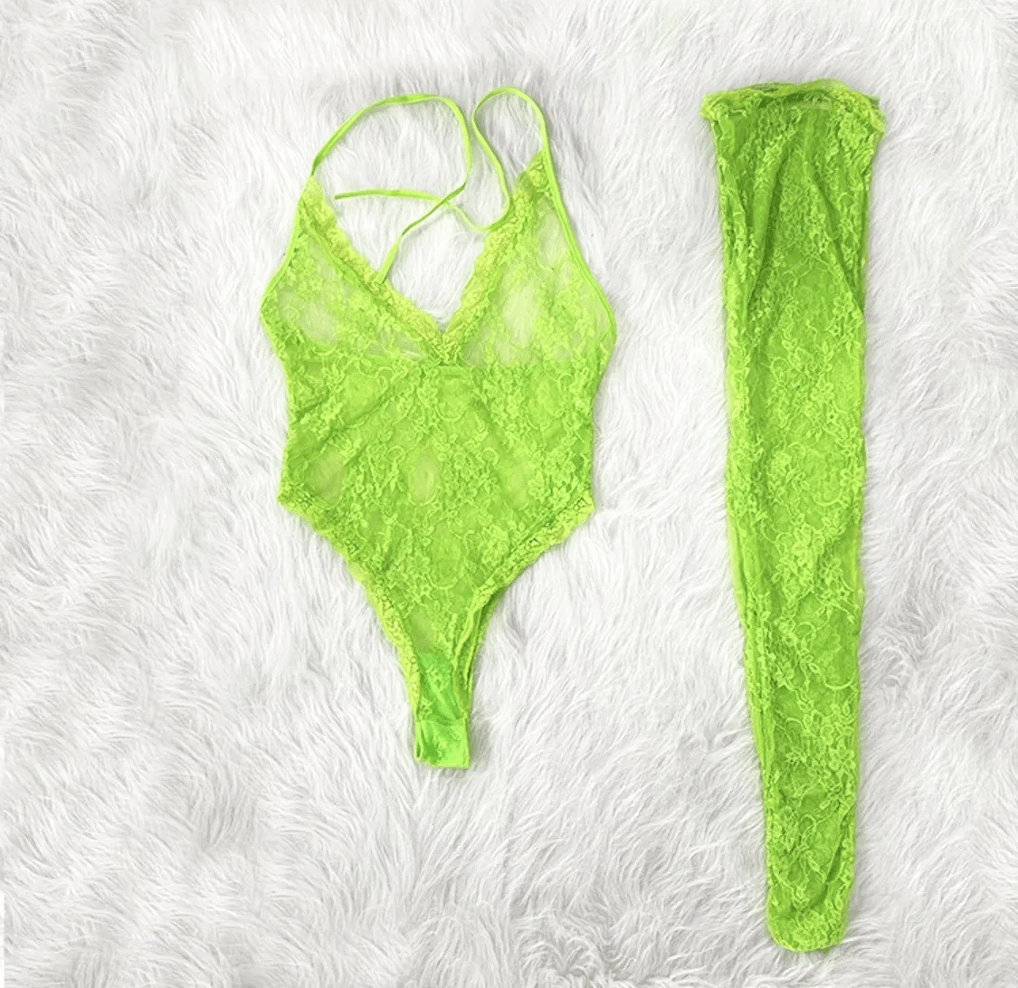 Sexy Deep VHalter Neck Sexy Underwear Stockings Set - Lovetoys wholesales shop