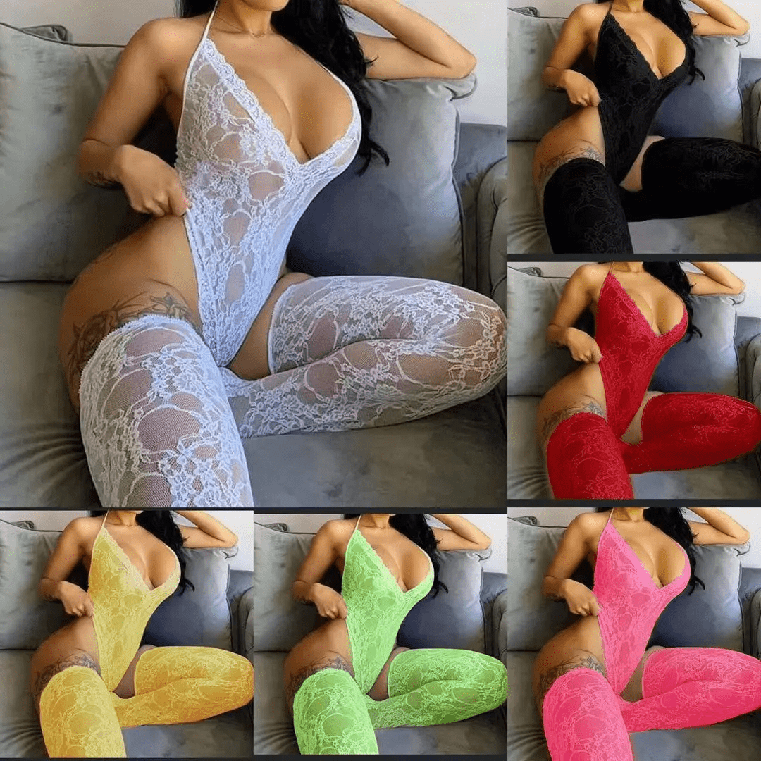 Sexy Deep VHalter Neck Sexy Underwear Stockings Set - Lovetoys wholesales shop