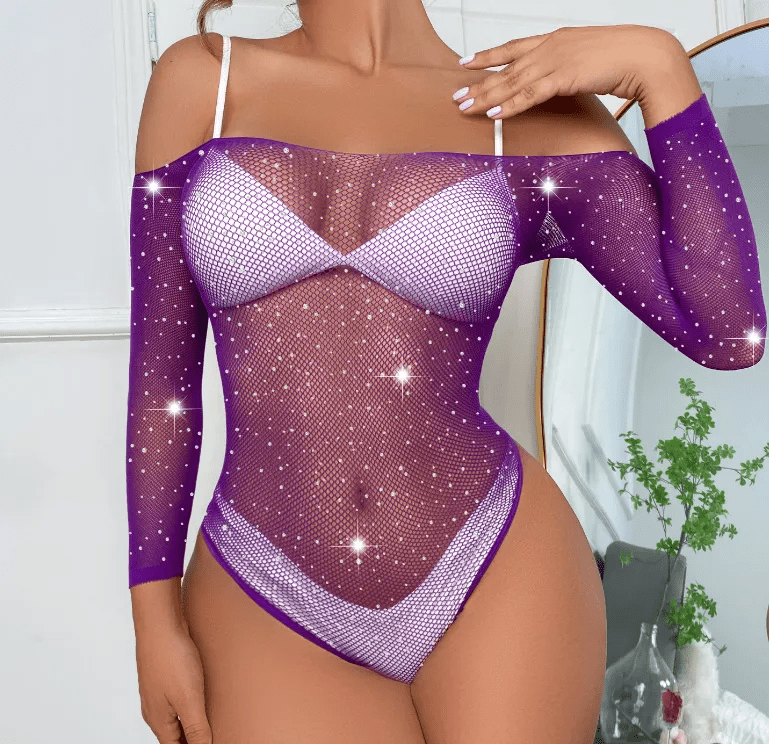Sexy Hot Rhinestone Shiny Long Sleeve Bodysuits - Lovetoys wholesales shop