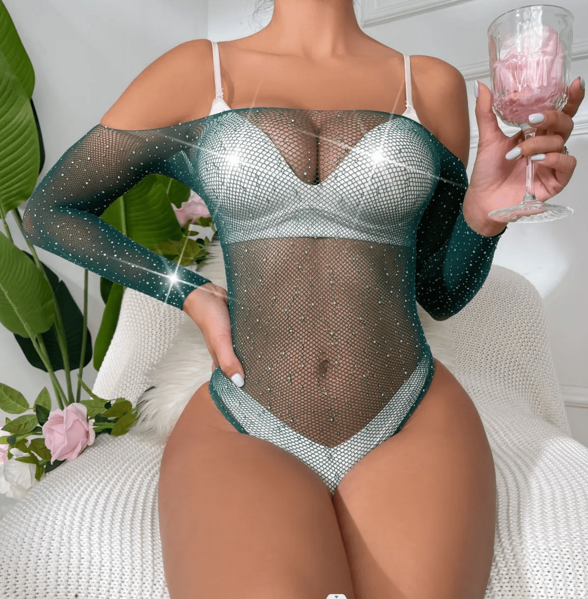 Sexy Hot Rhinestone Shiny Long Sleeve Bodysuits - Lovetoys wholesales shop