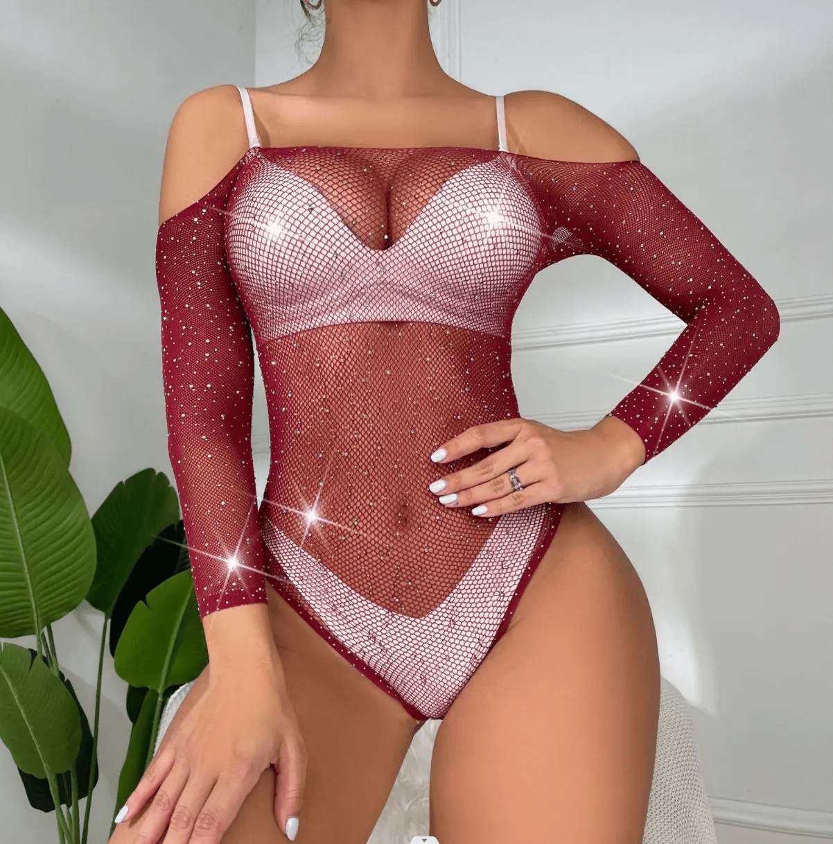 Sexy Hot Rhinestone Shiny Long Sleeve Bodysuits - Lovetoys wholesales shop