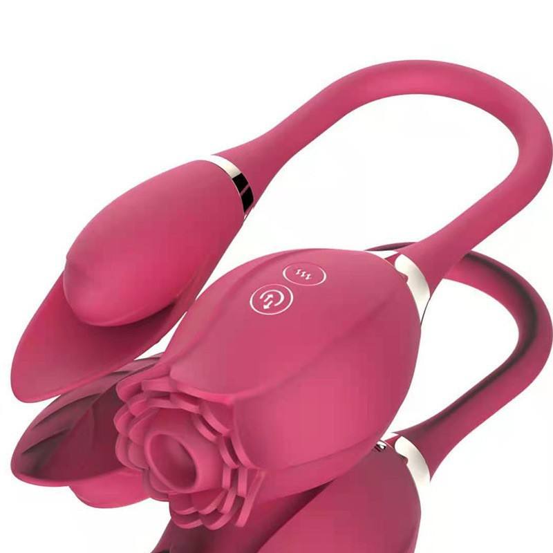 Double Head Use Rose Flower Shape Clitoral Sucking Vibrator Sex Toys