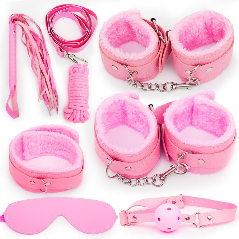 SM Bondage Set with Wrist and Ankle Restraints Whip Rope Ball Gag and Blindfold Leather Fetish Kit - Lovetoys wholesales shop