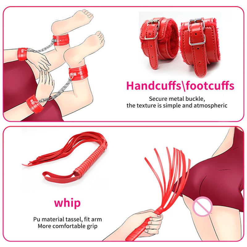 SM Flirting Bondage Sexy Plush Leather 7 - piece Set of Fun Items Props - Lovetoys wholesales shop