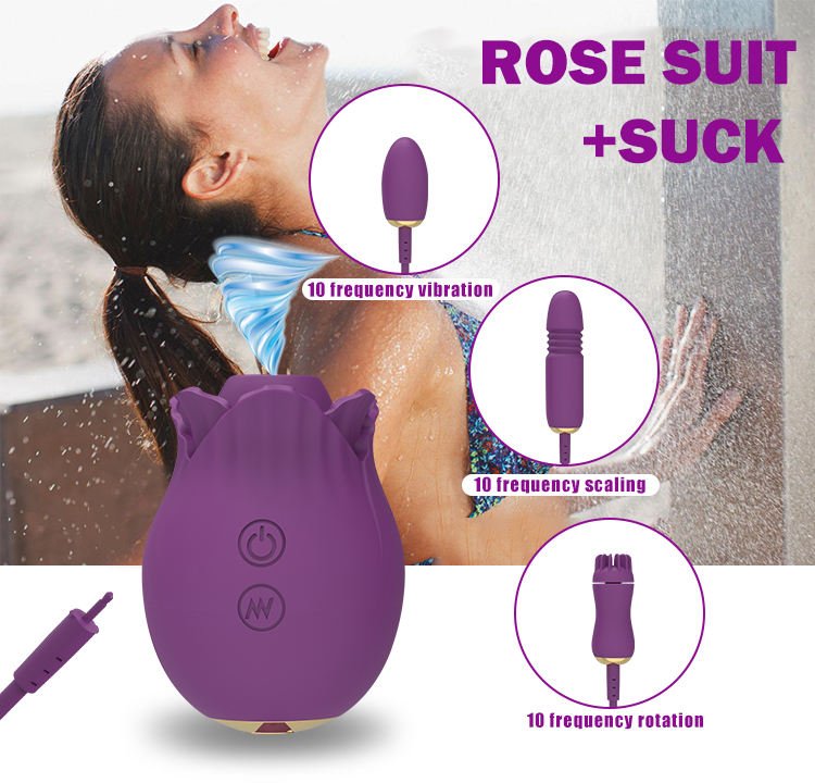 Sucking Rotating Telescopion Rose Dildo Vibrator Vagina Massager Sex Toy - Lovetoys wholesales shop