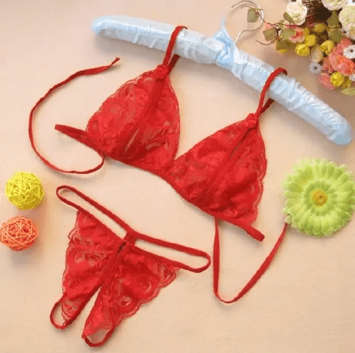 T103847C6 Women Sexy Solid Color Lace See - Through Bra Panty Set - Lovetoys wholesales shop