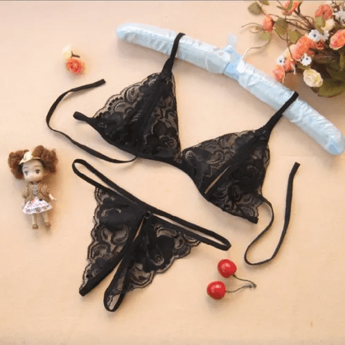 T103847C6 Women Sexy Solid Color Lace See - Through Bra Panty Set - Lovetoys wholesales shop