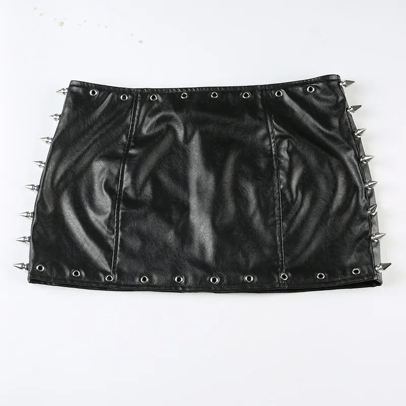 T103AD22193 Women Sexy Punk Rivet Leather Skirt - Lovetoys wholesales shop