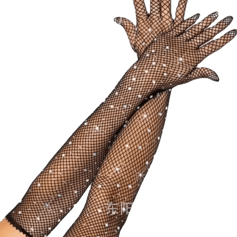 Wholesale Women Fashion Solid Color Mesh Stretch Colored Diamond Gloves - Lovetoys wholesales shop