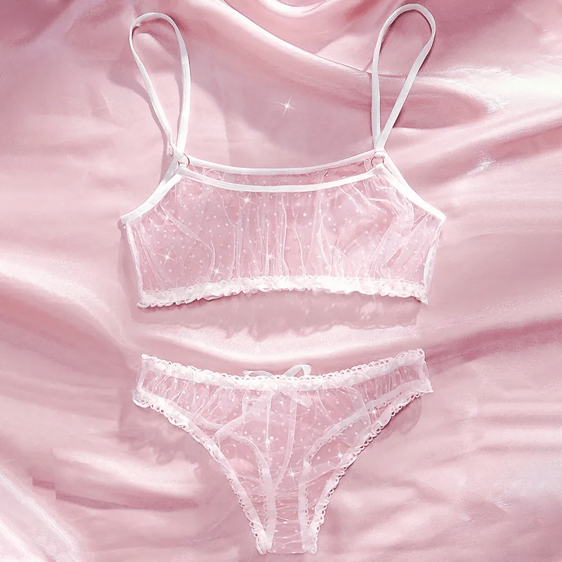 Women Fashion Sexy Perspective Polar Dot Mesh Bow Sexy Lingerie Set - Lovetoys wholesales shop