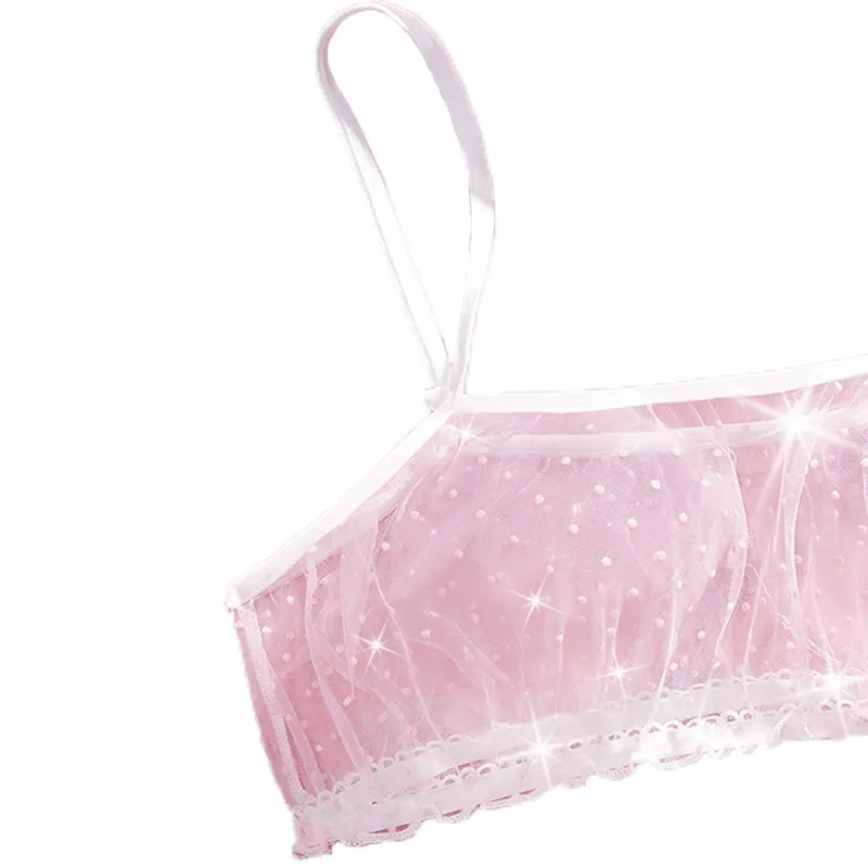 Women Fashion Sexy Perspective Polar Dot Mesh Bow Sexy Lingerie Set - Lovetoys wholesales shop