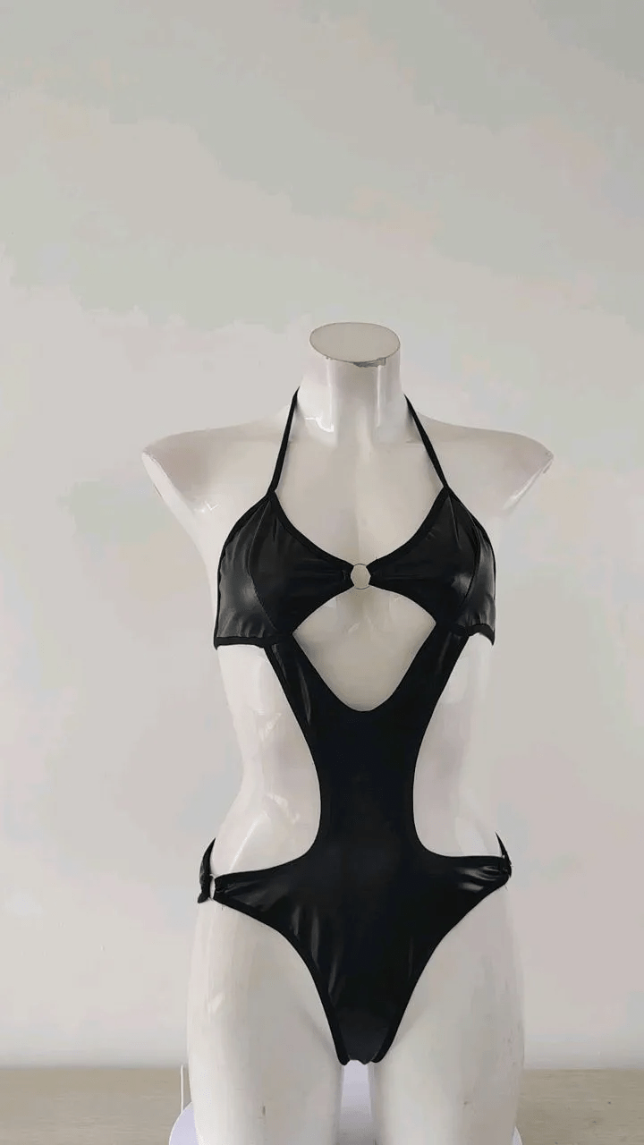 Women Patent Leather Halter Neck One Piece Sexy Lingerie - Lovetoys wholesales shop