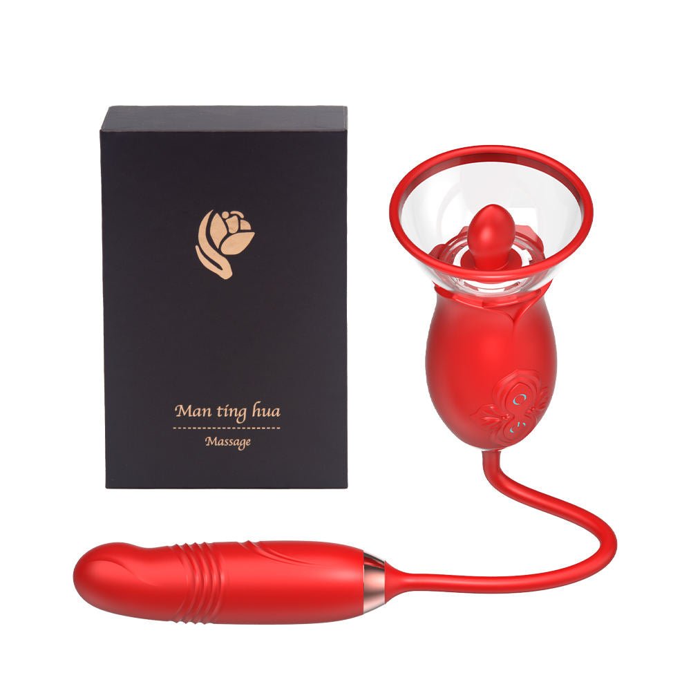 Women Sex Toys 2 in 1 Silicone Red Rose Sucking Vibrator - Lovetoys wholesales shop