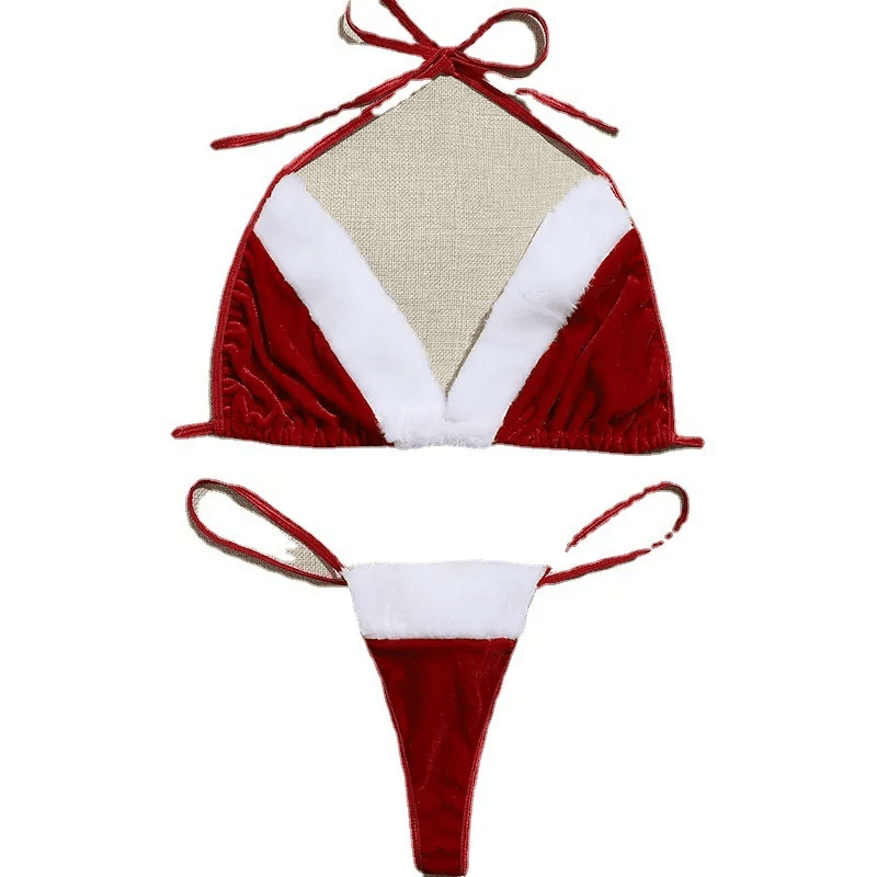 Women Sexy Christmas Halter Neck Lace - Up Bra Panty Set - Lovetoys wholesales shop