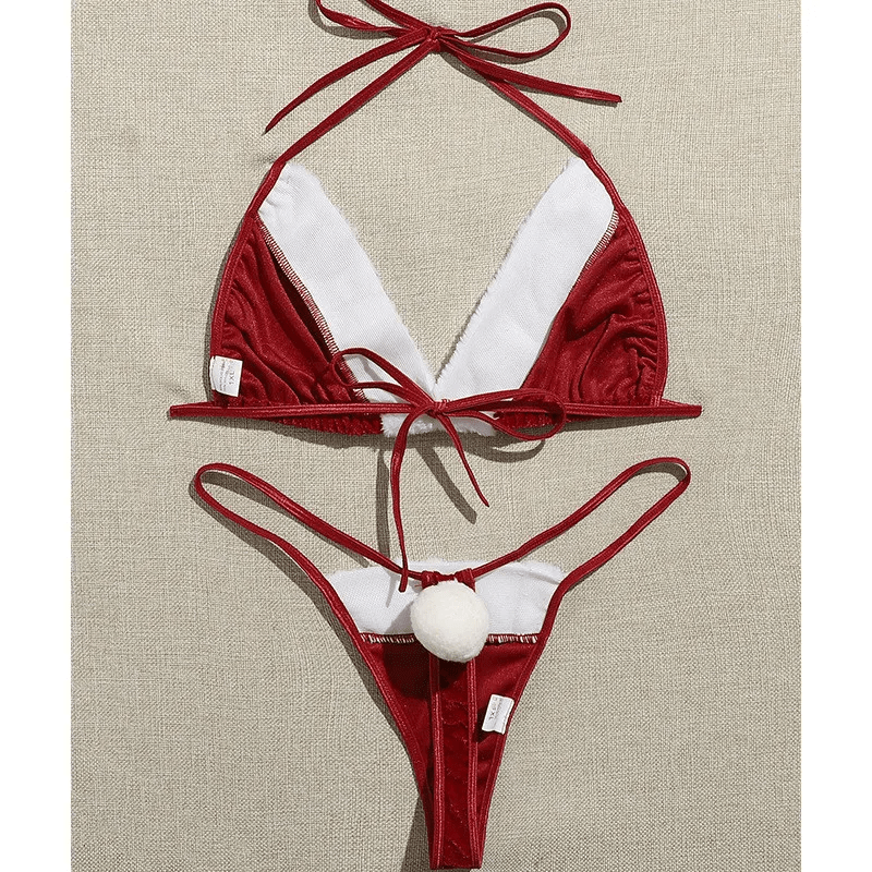 Women Sexy Christmas Halter Neck Lace - Up Bra Panty Set - Lovetoys wholesales shop