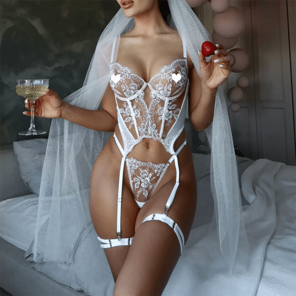 Women Sexy Fish Bone Sling Lingerie Three - Piece Set - Lovetoys wholesales shop