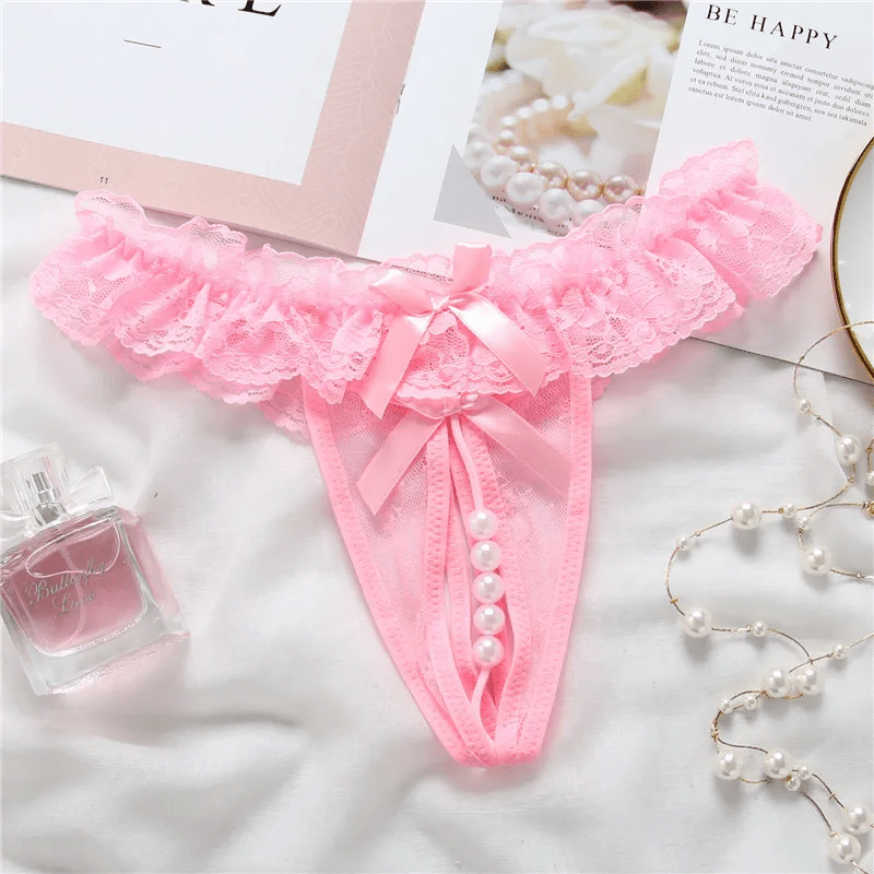 Women Sexy Solid Color Lace Pearl Thong - Lovetoys wholesales shop