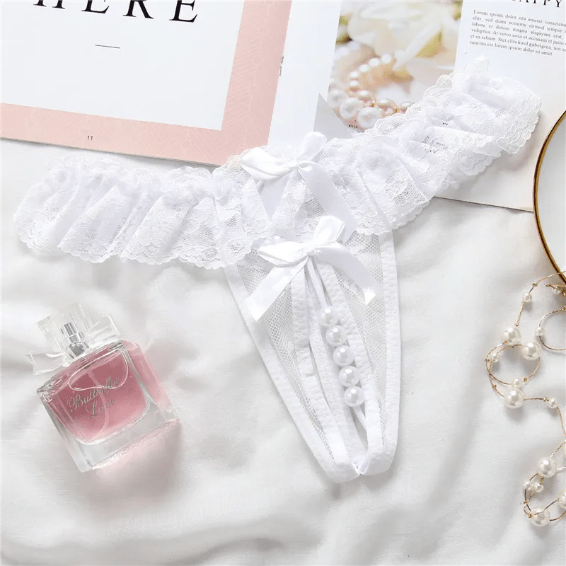 Women Sexy Solid Color Lace Pearl Thong - Lovetoys wholesales shop