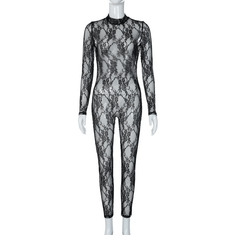 Women Sexy Tight Lace Mesh See - Through Long Sleeve Jumpsuits - Lovetoys wholesales shop